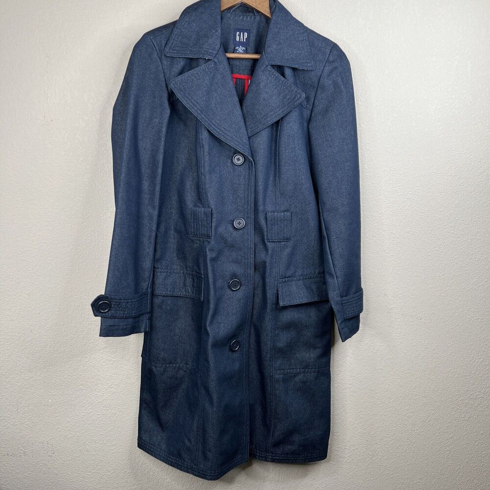 Gap Denim Trench Coat Women Small‎ Long Capsule Classic Preppy Trend Y2K